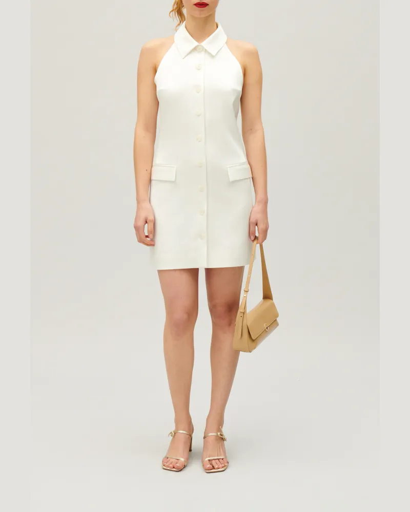 Claudie Pierlot Kurzes, satiniertes Kleid Ecru Ecru