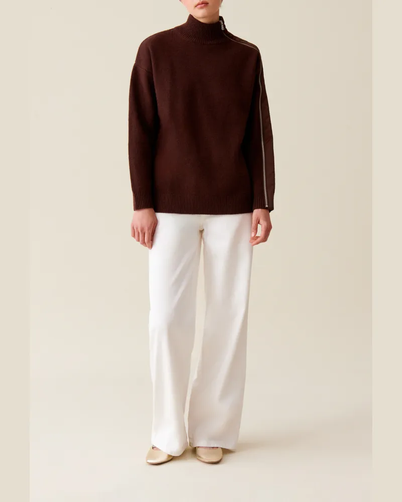 Claudie Pierlot Rollkragenpullover Reißverschluss Schokolade