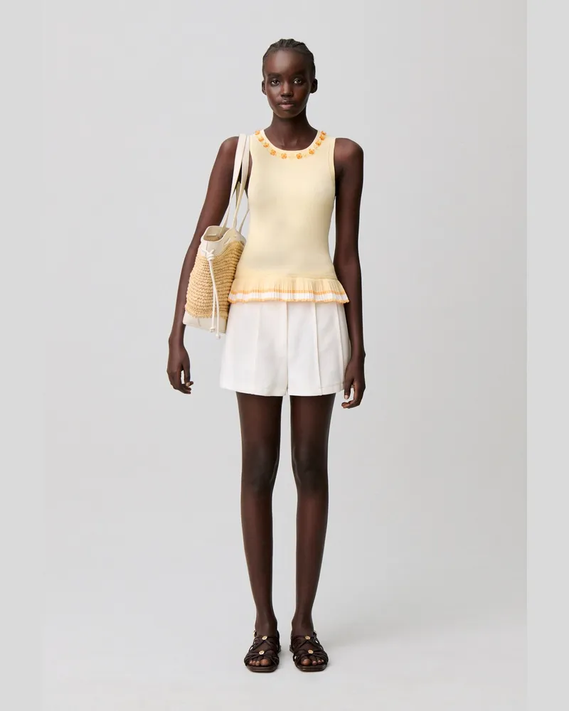 Claudie Pierlot Stricktop mit Rundhals und Blumen Vanille