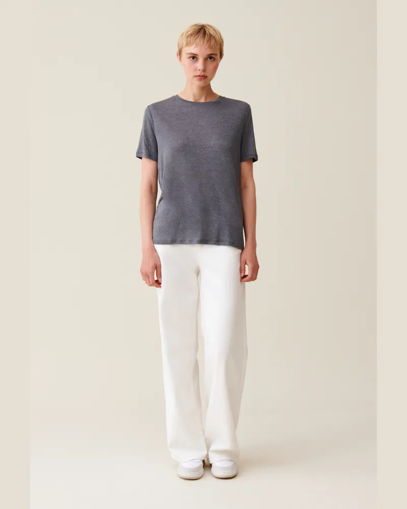 Claudie Pierlot Besticktes T-Shirt CP Kurzarm Grau-meliert