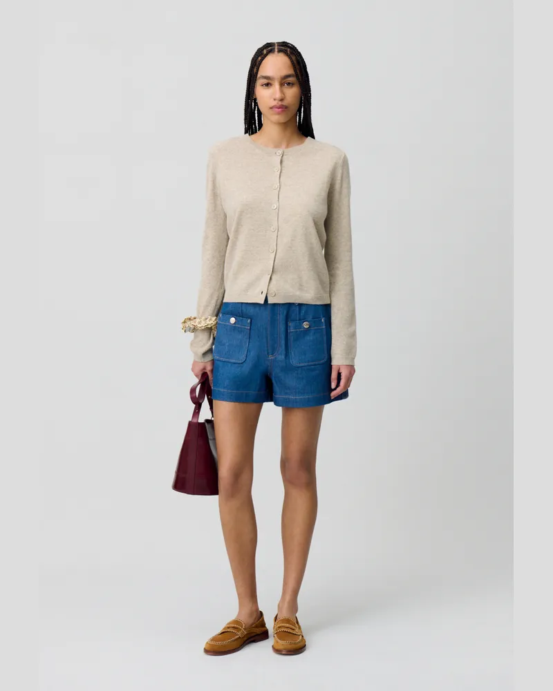 Claudie Pierlot Wollcardigan mit CP-Stickerei Beige