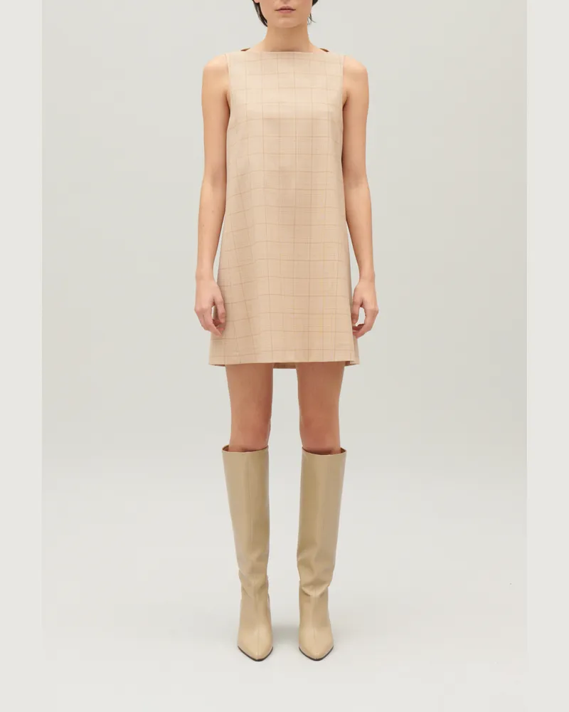 Claudie Pierlot Kurzes Kleid mit Karomuster in Beige Multico