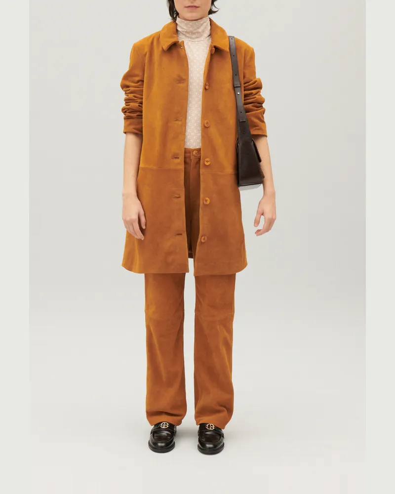 Claudie Pierlot Gerader Mantel Suèdeleder Dunkelbeige Dunkles