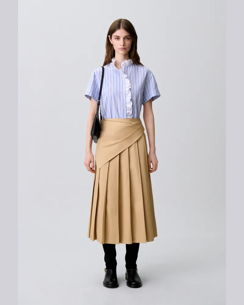 Claudie Pierlot Gestreifte Popeline-Volantbluse Multico