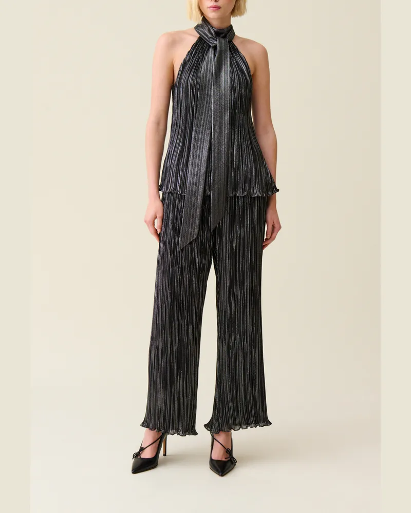 Claudie Pierlot Ärmelloses silbriges Plissee-Top Schwarz