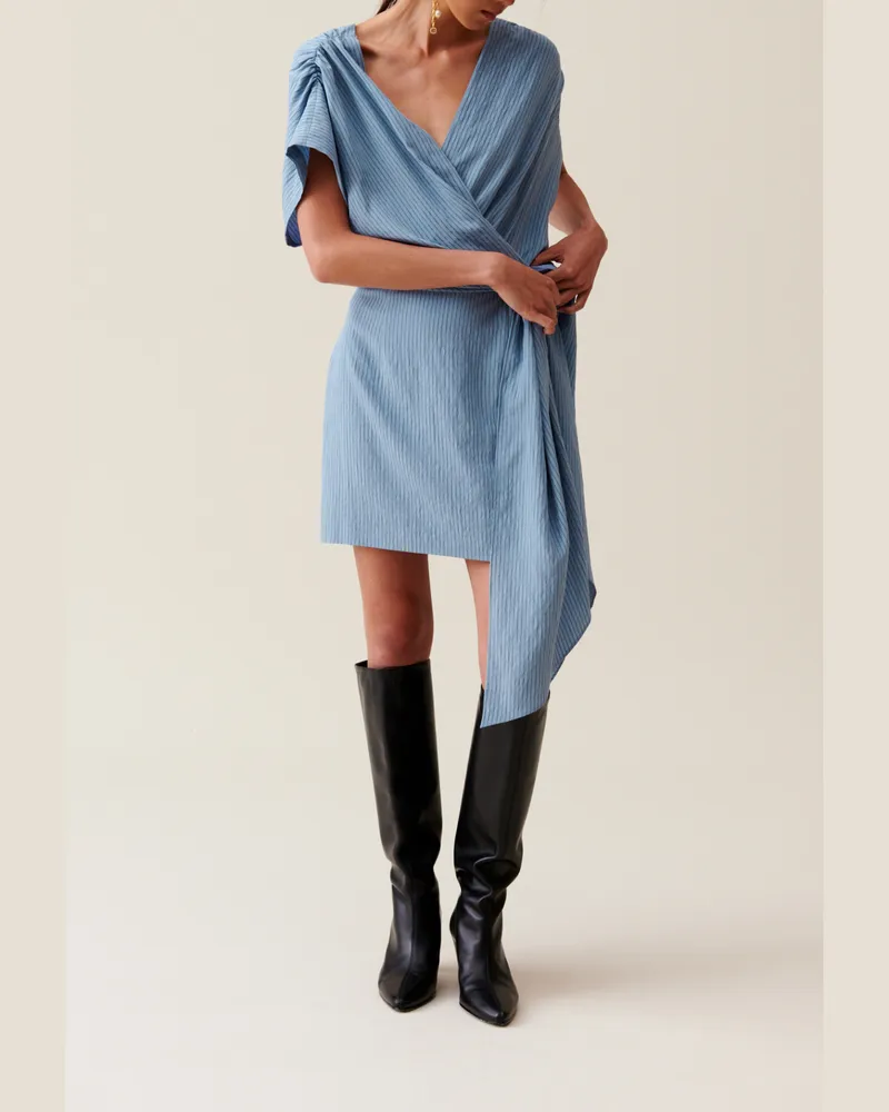 Claudie Pierlot Kurzes Wickelkleid Blau Streifen Himmel-blau