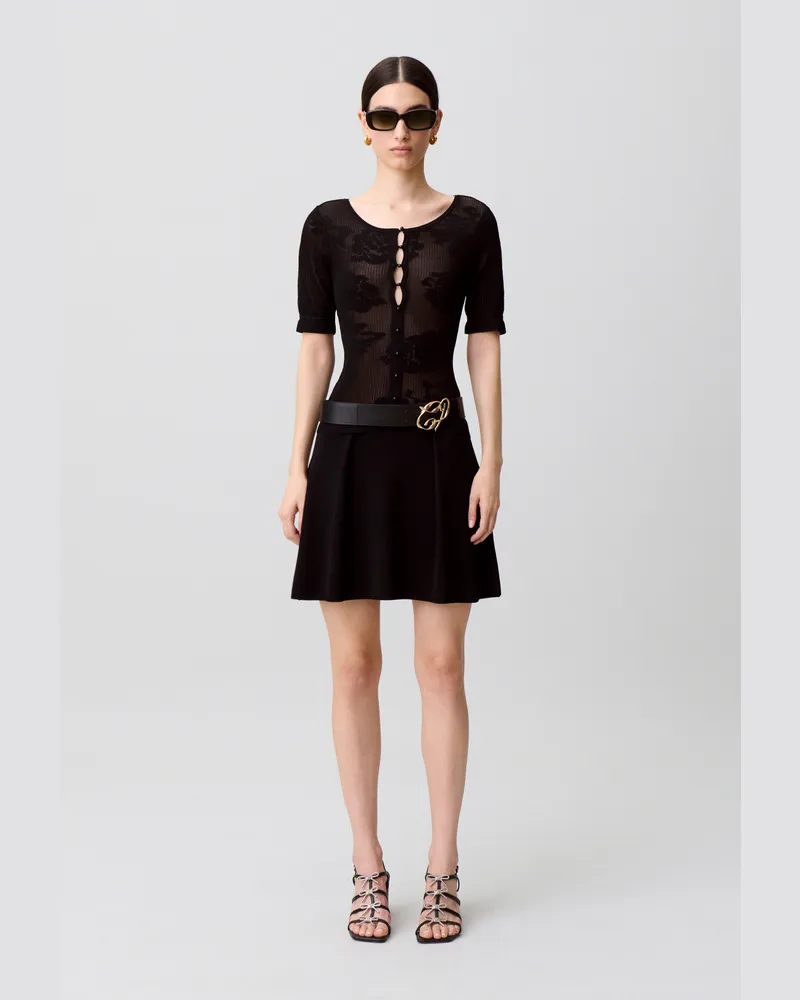 Claudie Pierlot Strickkleid mit Blumenmuster Schwarz