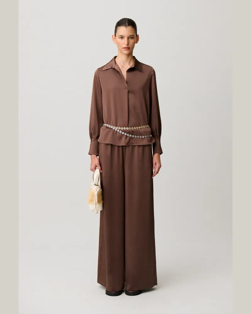 Claudie Pierlot Fließende Bluse mit Kragen Marron