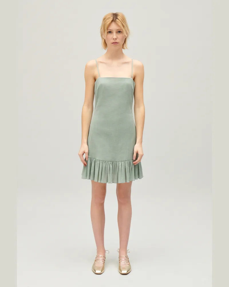 Claudie Pierlot Kurzes, volantiertes Kleid Mandel-Beige Mandel