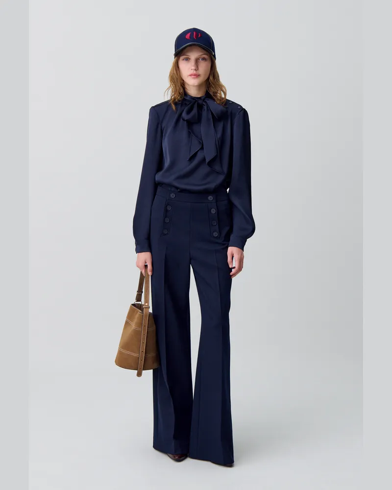 Claudie Pierlot Fließende Bluse Lavallière-Kragen Marine