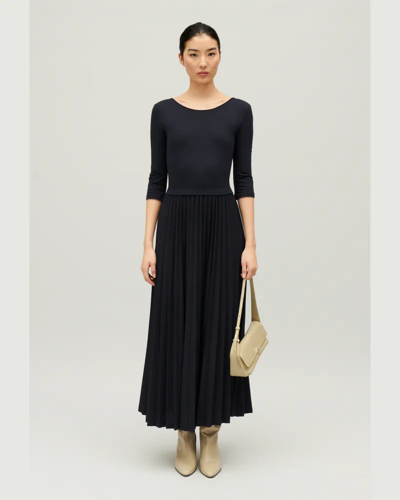 Claudie Pierlot Lange plissiertes Twistkleid zweifarbig Marine