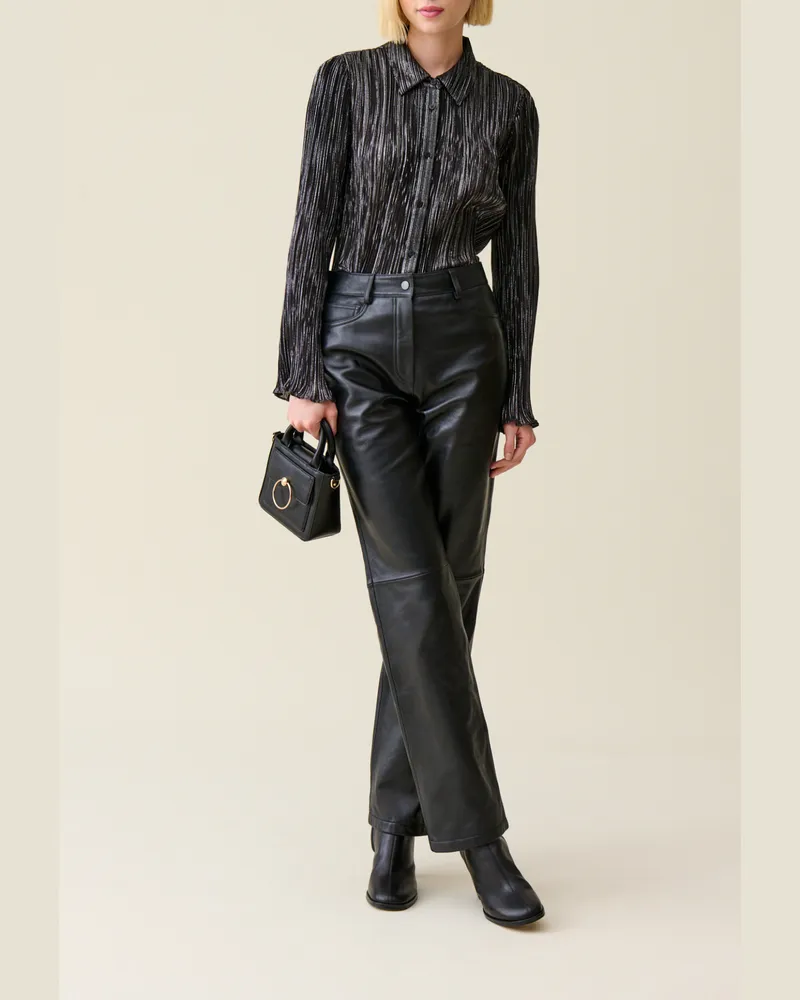 Claudie Pierlot Fließende silberne Plissee-Bluse Schwarz