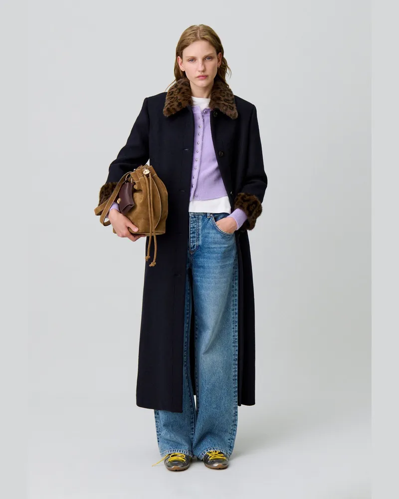 Claudie Pierlot Langer Wollmantel Leopardenmuster Zweifarbig