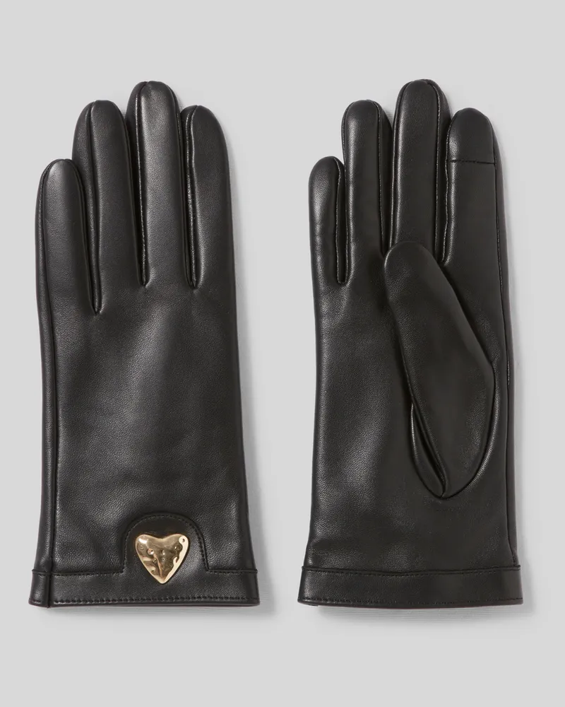 Claudie Pierlot Lederhandschuhe mit goldenem Herz Schwarz
