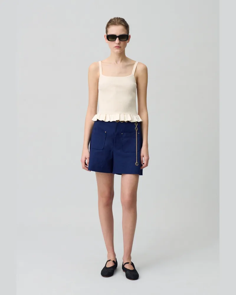Claudie Pierlot Satin-Top mit Rüschen Blass-gelb