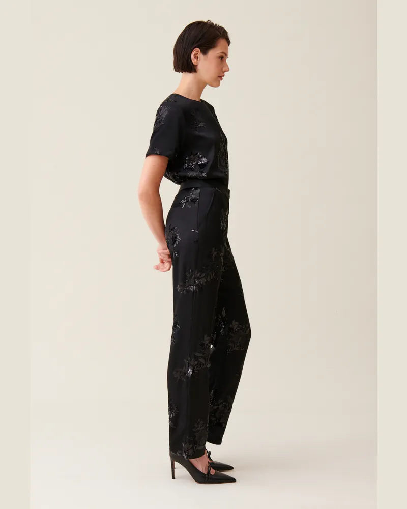 Claudie Pierlot Schwarze Hose Paillettenstickerei Schwarz