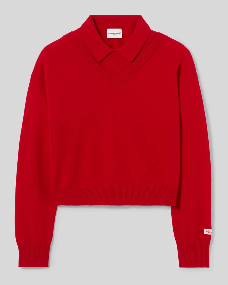 Claudie Pierlot Wollpullover mit V-Ausschnitt Rot