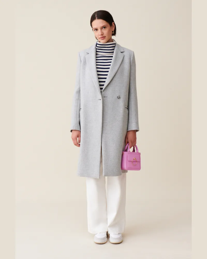 Claudie Pierlot Hellgrauer halblanger Mantel Hell-grau
