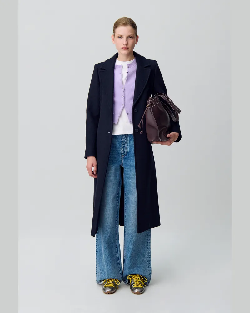 Claudie Pierlot Langer zweireihiger Wollmantel Marine