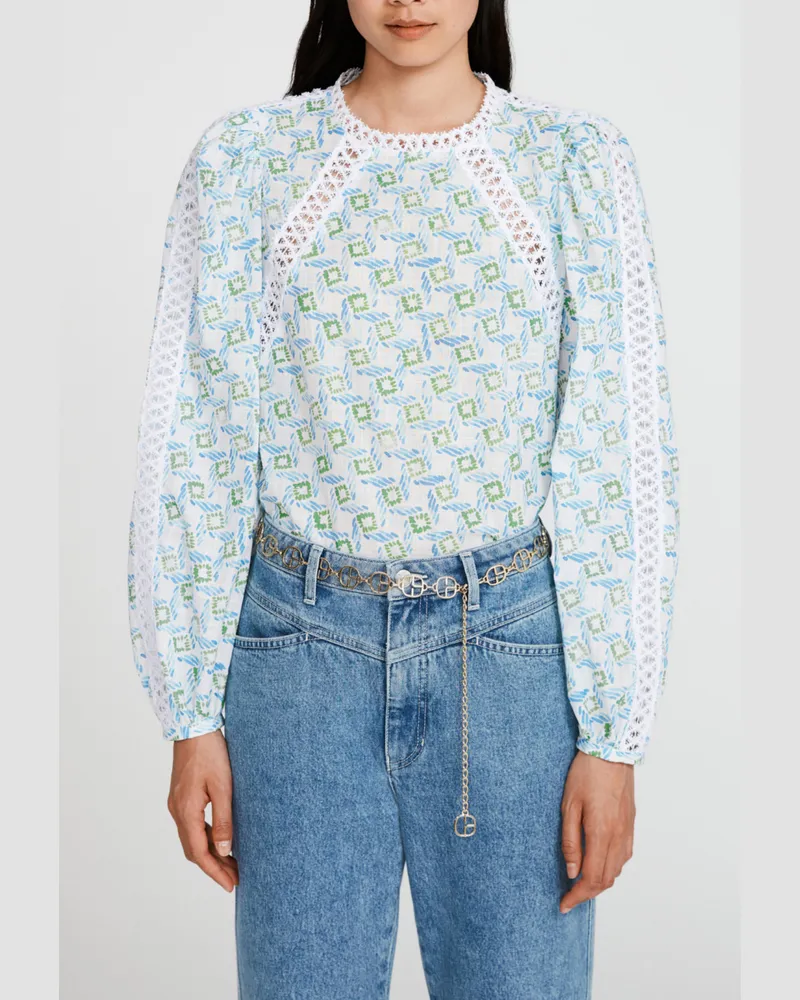 Claudie Pierlot Hemd mit Printmotiv und Spitzenborten Heller