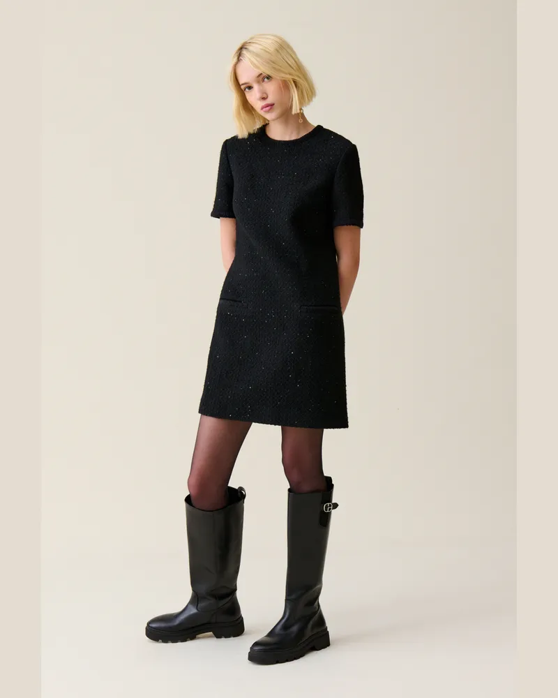 Claudie Pierlot Kurzes schwarzes Tweed-Kleid Schwarz