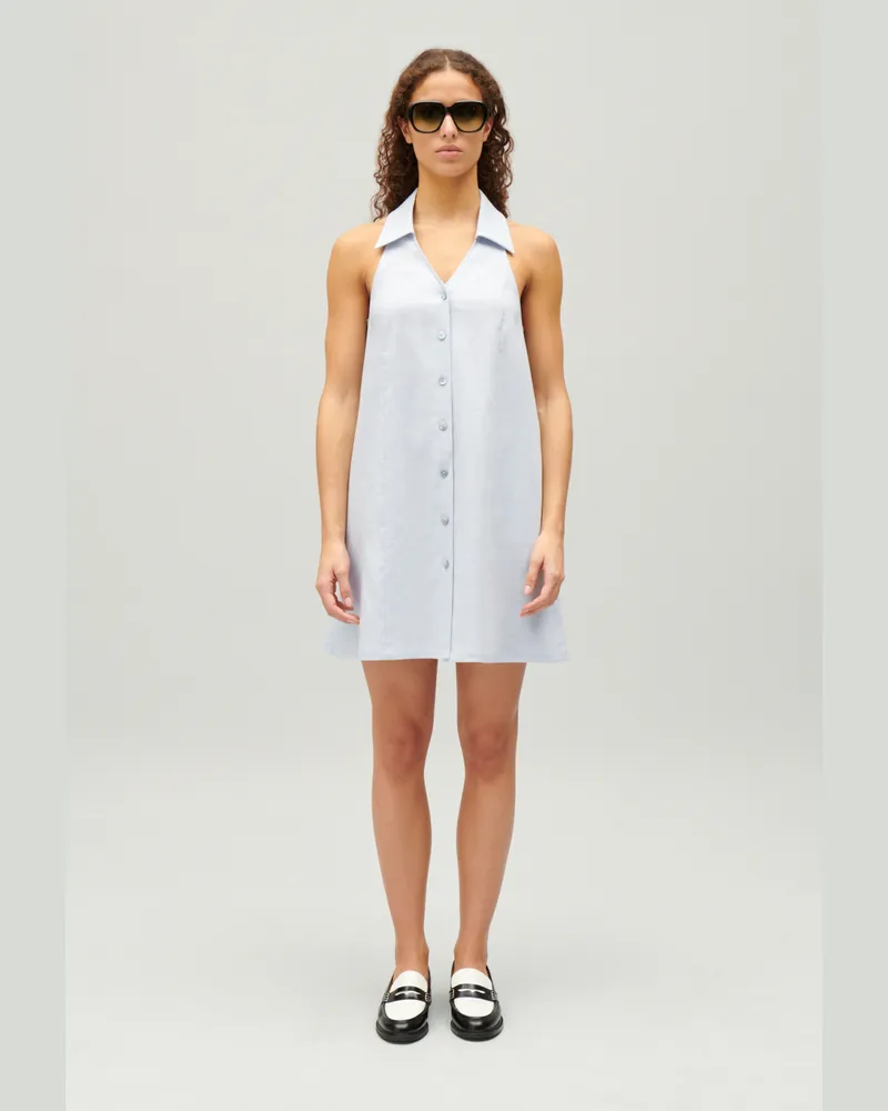 Claudie Pierlot Kurzes, geknöpftes Babydoll-Kleid Himmel-blau