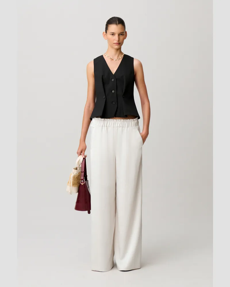 Claudie Pierlot Fließende Satinhose Elfenbein