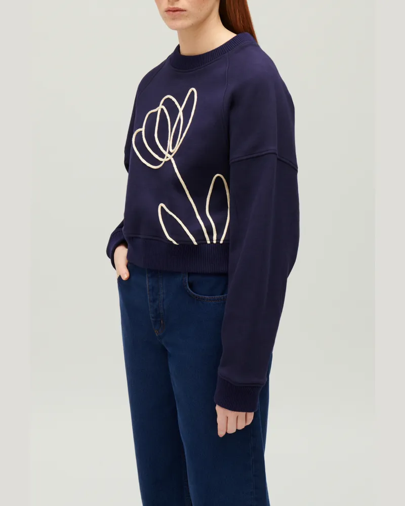 Claudie Pierlot Sweatshirt florale Stickerei Marineblau Marine