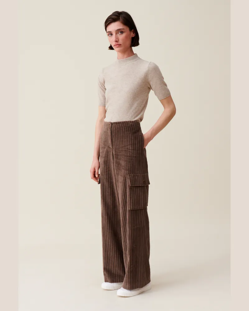 Claudie Pierlot Weite Cargohose aus Cordvelours Taupe