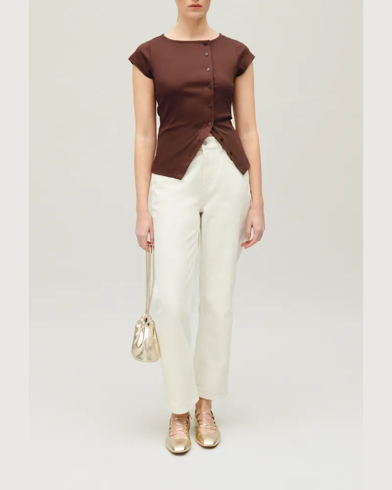 Claudie Pierlot Asymmetrisches, geknöpftes Top Schwarz Braun