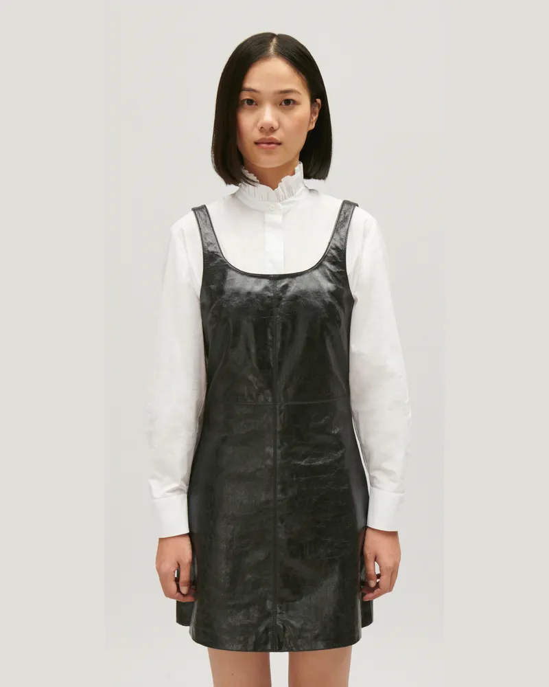 Claudie Pierlot Kurzes Chasuble Kleid schwarzes Leder Schwarz