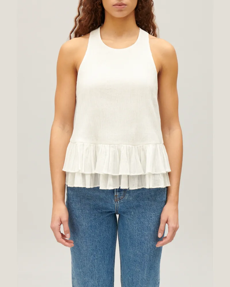 Claudie Pierlot Kurzes Top mit Volantbesatz Ecru