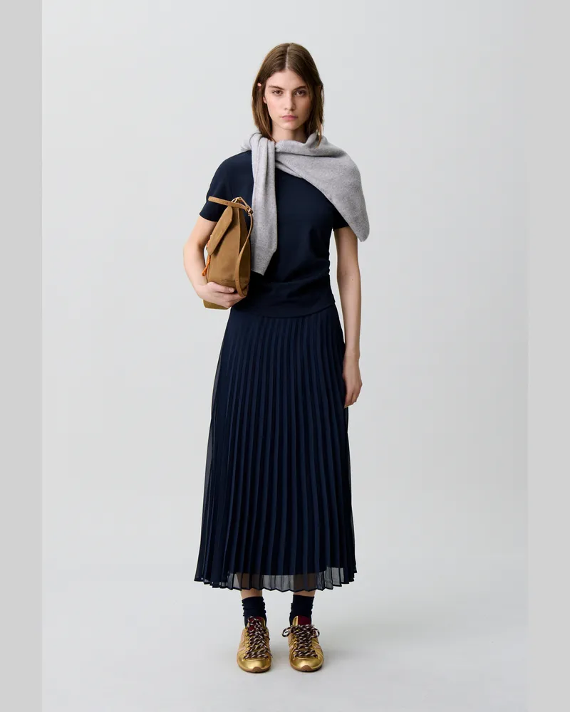 Claudie Pierlot Kleid in Materialmix-Lagenoptik Marine
