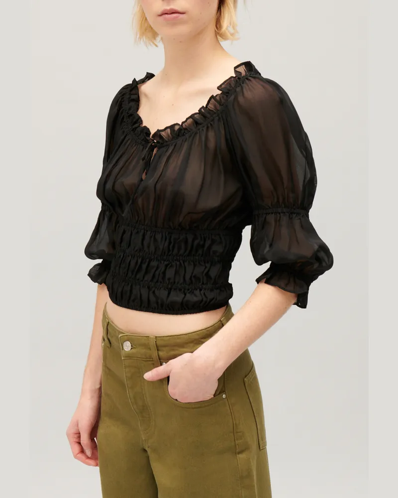 Claudie Pierlot Kurze Volant-Bluse Schwarz Schwarz