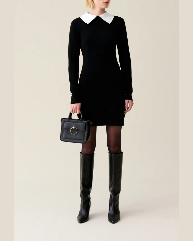 Claudie Pierlot Strickkleid abnehmbarem Kragen Schwarz