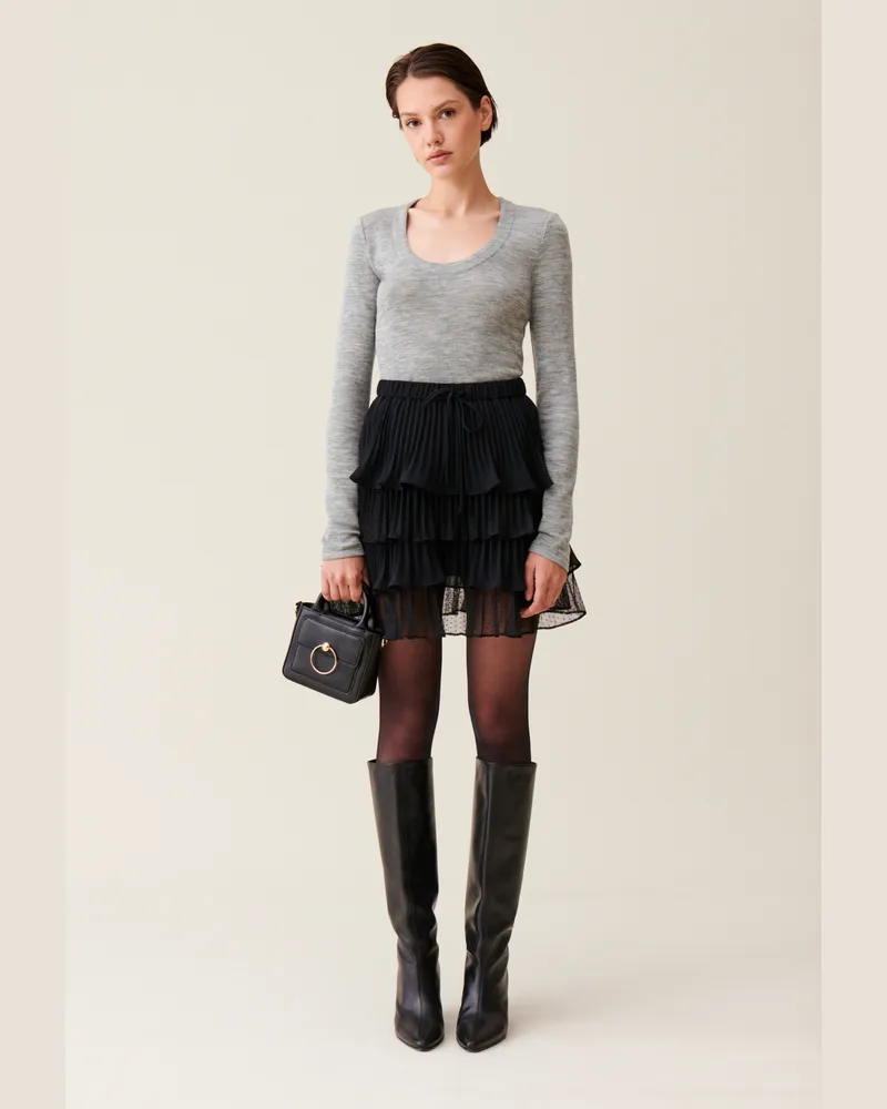 Claudie Pierlot Schwarzer kurzer Rock Rüschen Schwarz