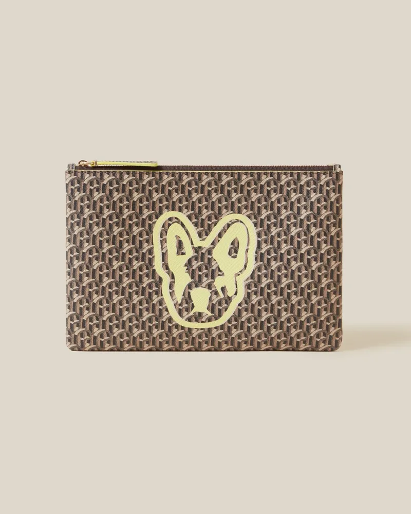 Claudie Pierlot Clutch Jean Toto Monogramm CP Kamel