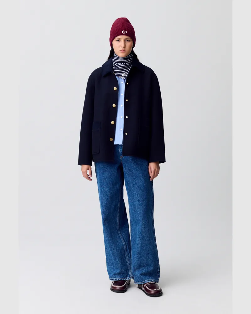 Claudie Pierlot Kurzer, gerader Wollmantel Marine