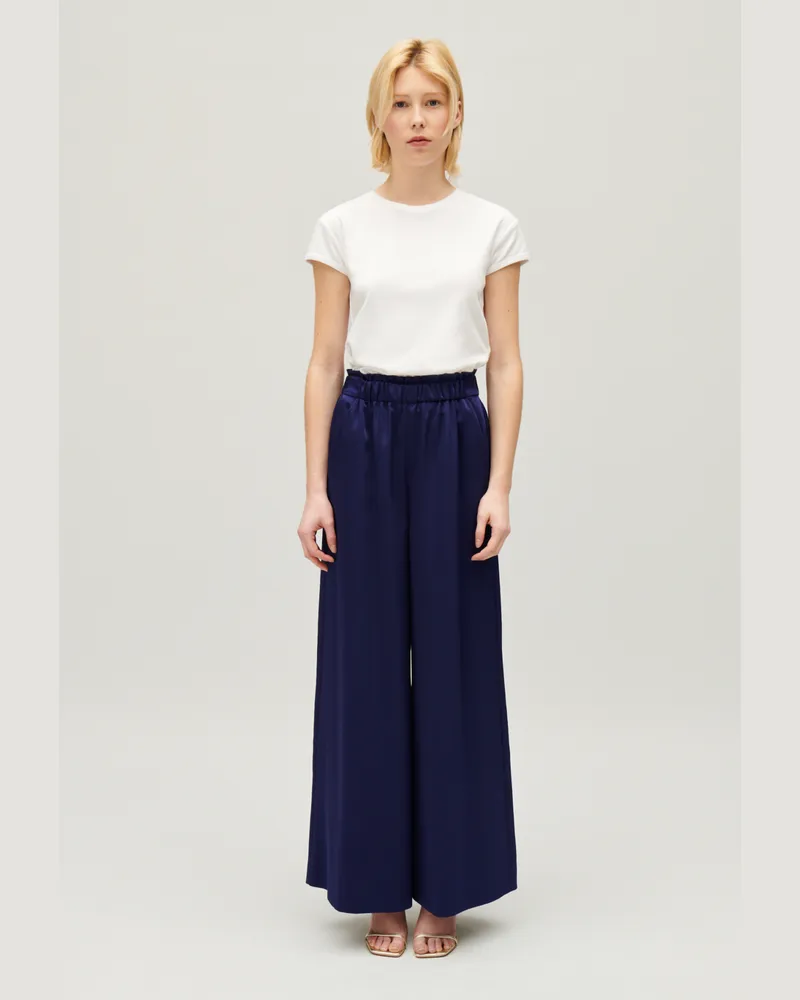 Claudie Pierlot Weite Hose mit gesmoktem Bund Indigo