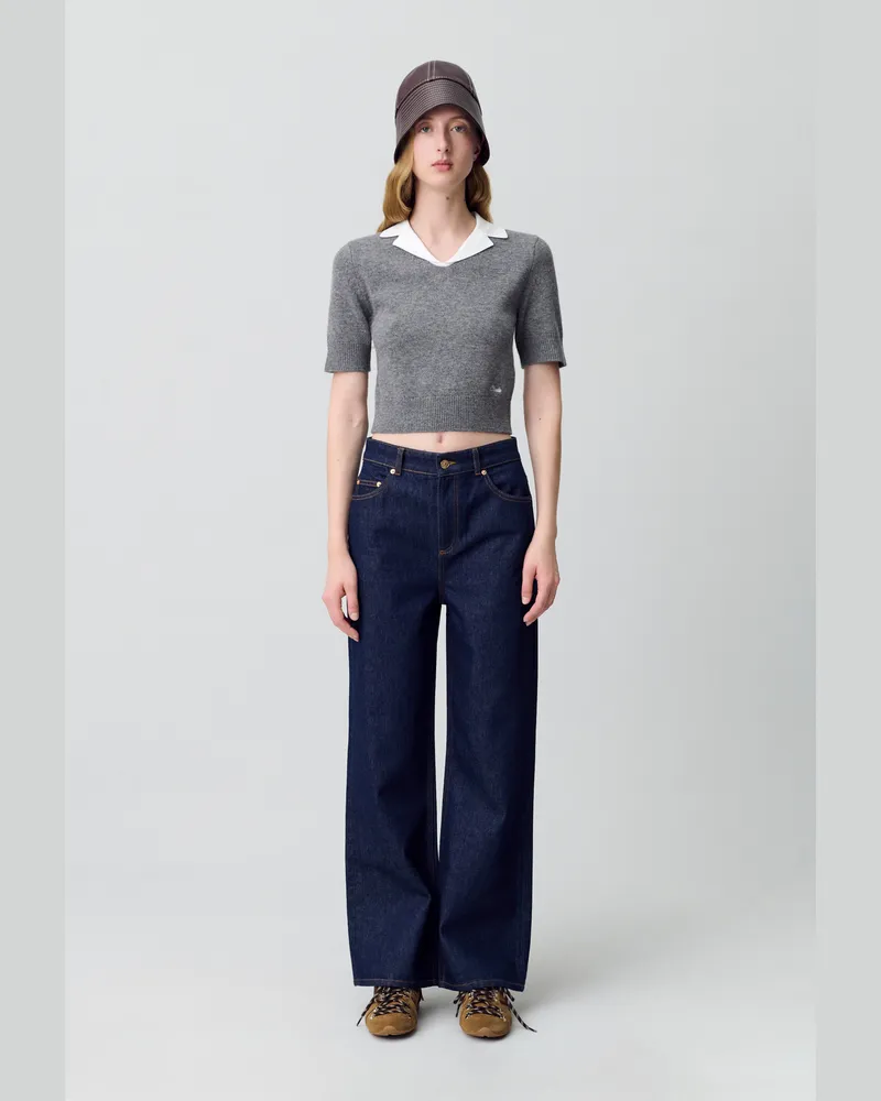 Claudie Pierlot Figurnaher Feinstrickpullover Grau-meliert