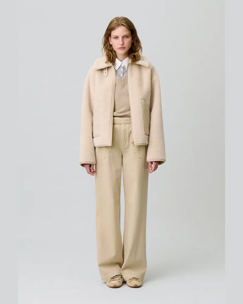 Claudie Pierlot Mantel mit Lammfelloptik Beige