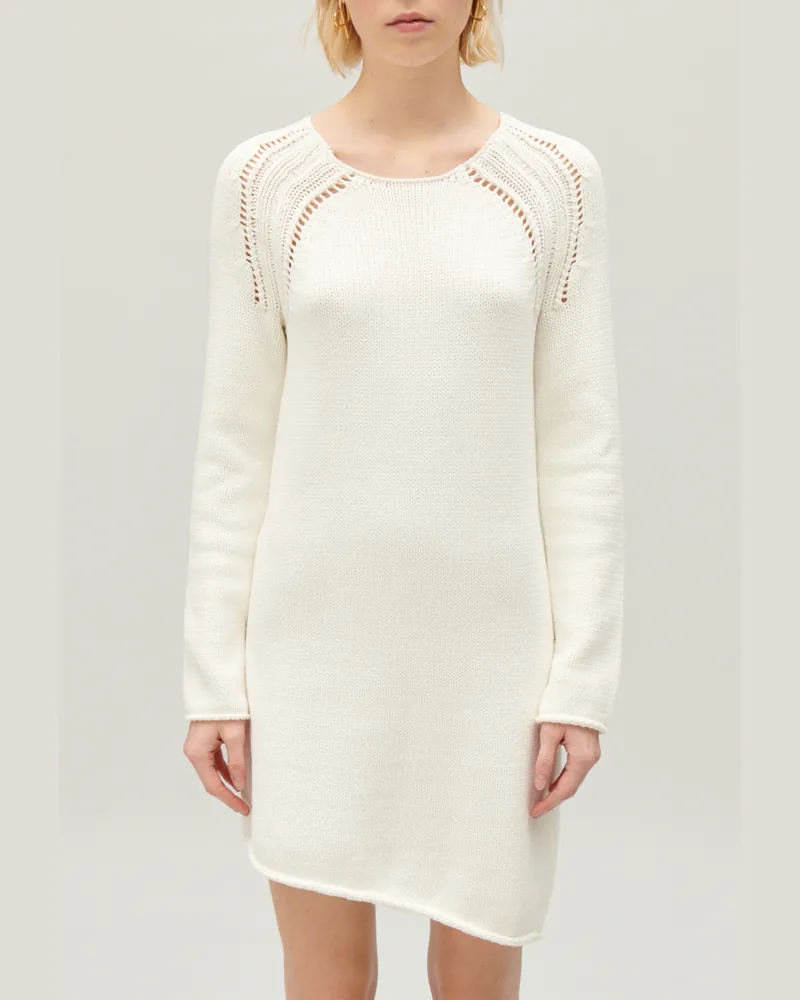 Claudie Pierlot Kurzes, asymmetrisches Strickkleid Ecru Ecru