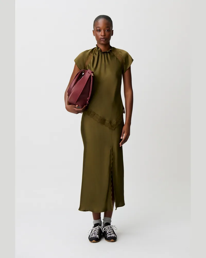 Claudie Pierlot Satin-Top, viktorianischer Kragen Bronze