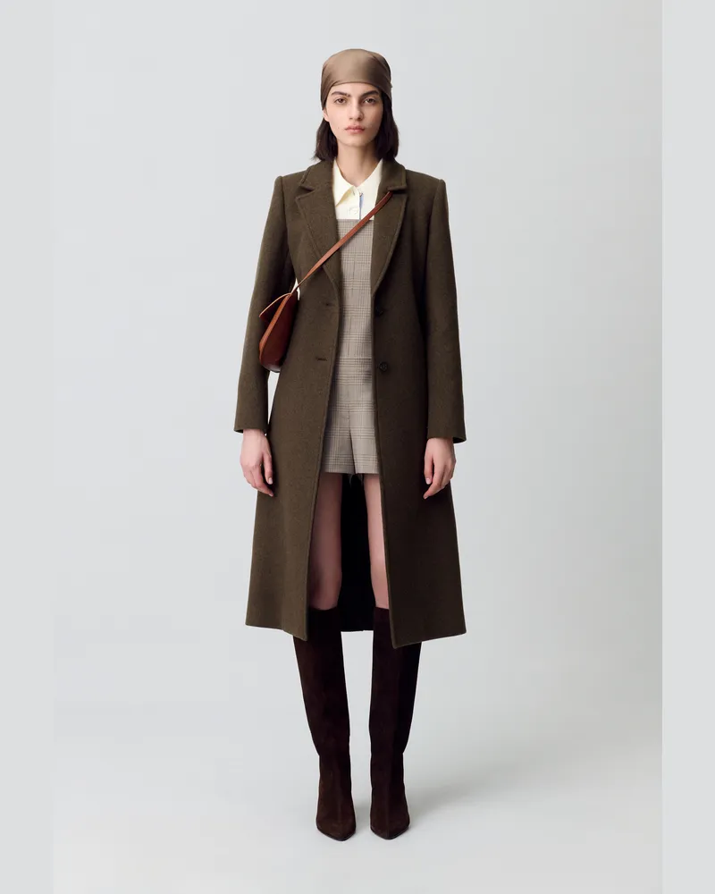 Claudie Pierlot Langer Wollmantel Khaki