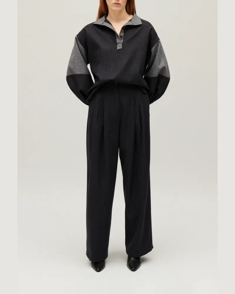 Claudie Pierlot Weite Bluse in Dunkelgrau Zweifarbig