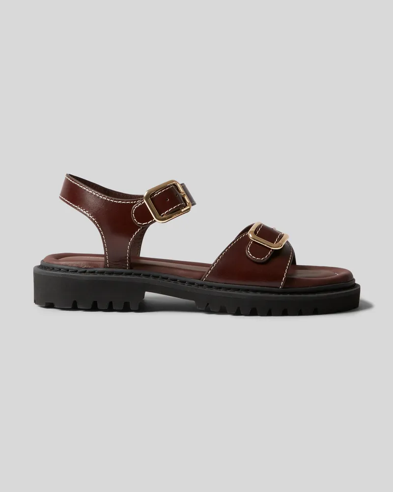 Claudie Pierlot Leder-Sandalen mit Schnallen Schokolade