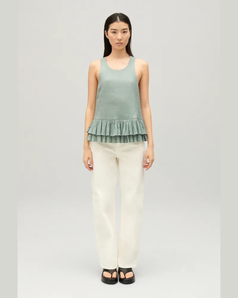 Claudie Pierlot Kurzes Top mit Volantbesatz Mandel