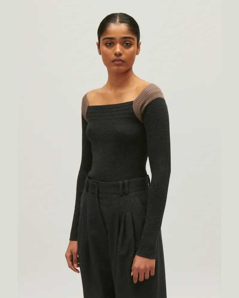 Claudie Pierlot Gerippter Pullover, grau meliert Grau-meliert