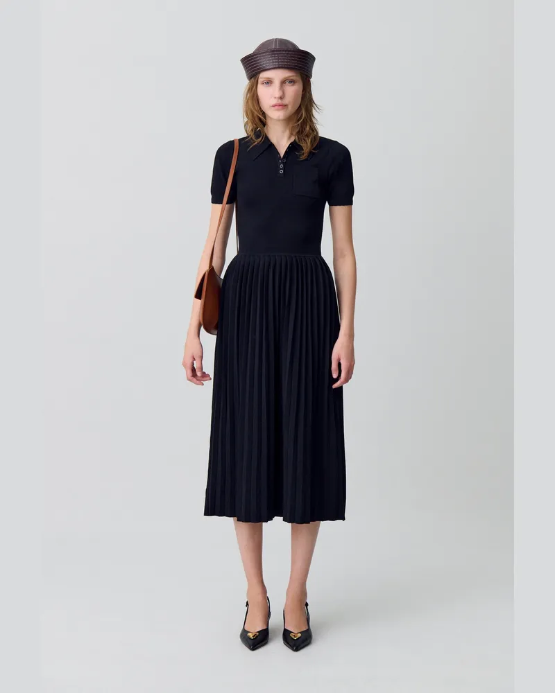 Claudie Pierlot Midikleid aus Feinstrick Schwarz