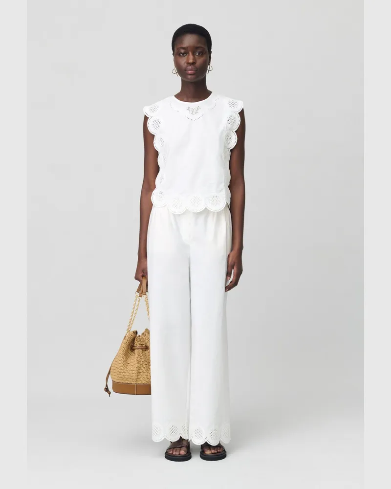 Claudie Pierlot Ärmellose Bluse mit Stickereien Ecru